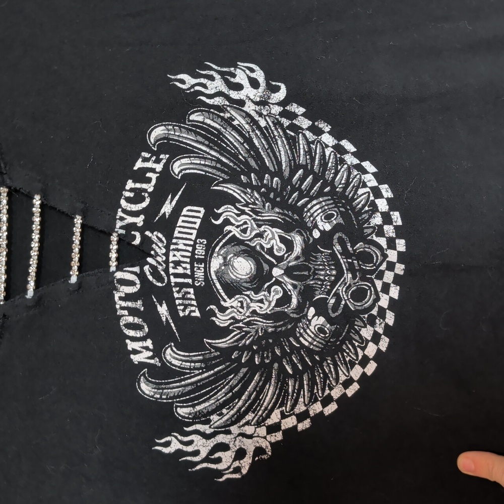 Forever 21 Black Motorcycle Graphic Tee, Medium, PTP 20 - Picture 2 of 4